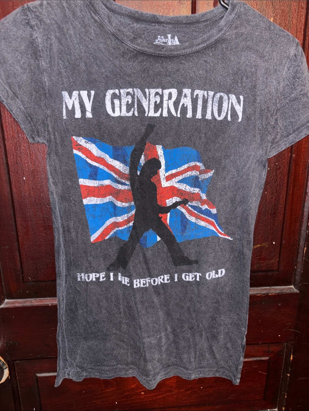 Avenue Black Graphic Tee with Union Jack and Silhouette